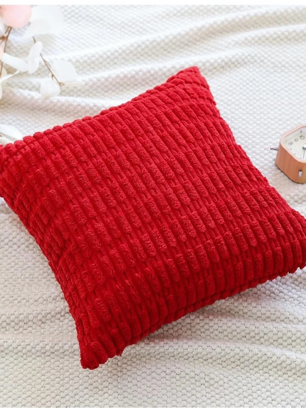 Red Cozy Textured Throw Pillow - Home Holiday